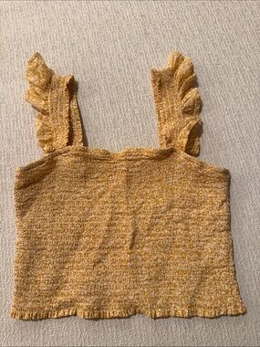 Lush Mustard Smocked Ruffle Strap Crop Camisole